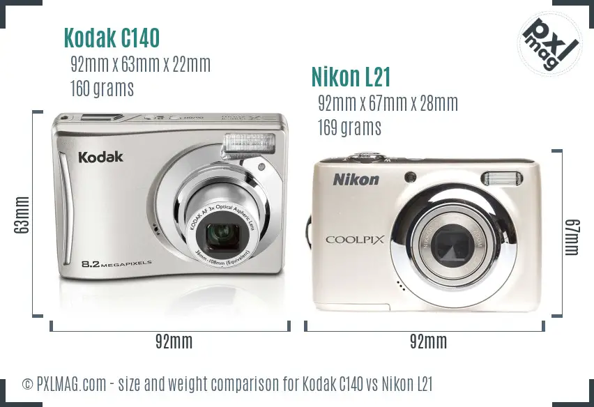 Kodak C140 vs Nikon L21 size comparison