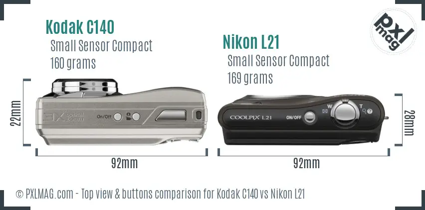 Kodak C140 vs Nikon L21 top view buttons comparison