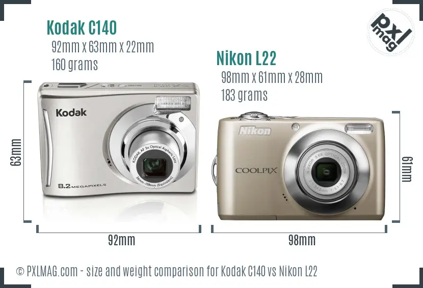 Kodak C140 vs Nikon L22 size comparison Kodak C140 vs Nikon L22 size comparison