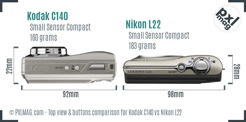 Kodak C140 vs Nikon L22 top view buttons comparison Kodak C140 vs Nikon L22 top view buttons comparison