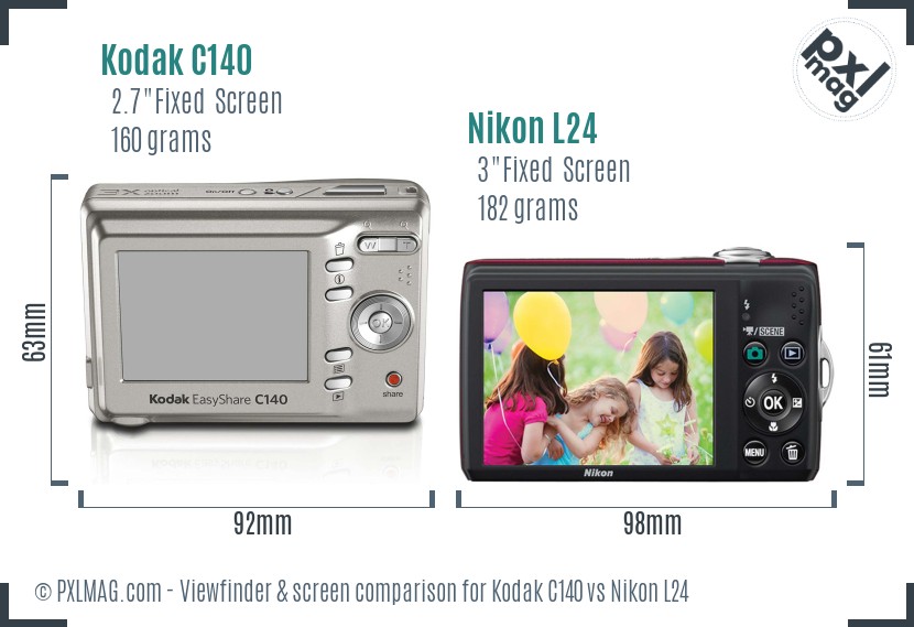 Kodak C140 vs Nikon L24 Screen and Viewfinder comparison