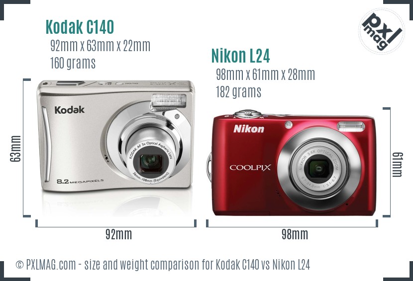 Kodak C140 vs Nikon L24 size comparison