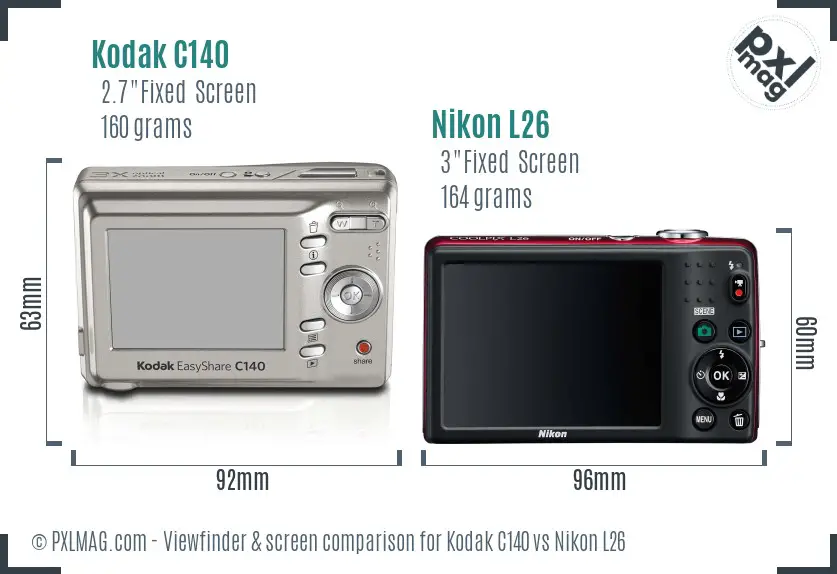 Kodak C140 vs Nikon L26 Screen and Viewfinder comparison