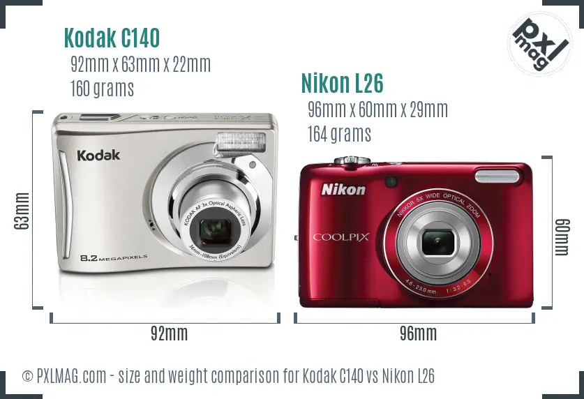 Kodak C140 vs Nikon L26 size comparison