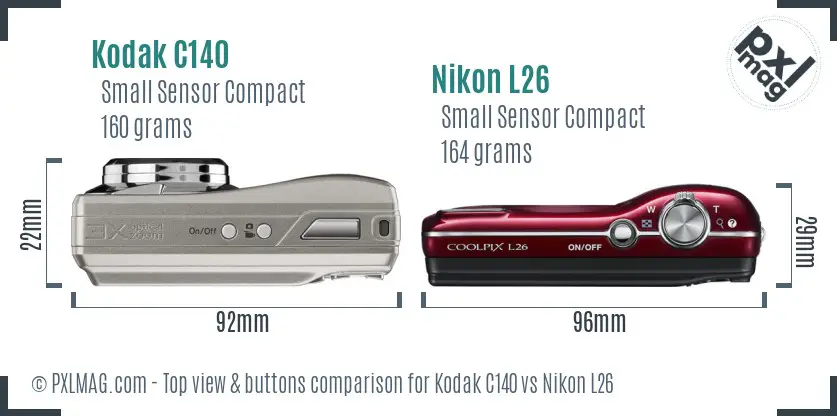 Kodak C140 vs Nikon L26 top view buttons comparison