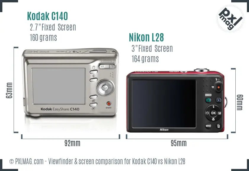 Kodak C140 vs Nikon L28 Screen and Viewfinder comparison