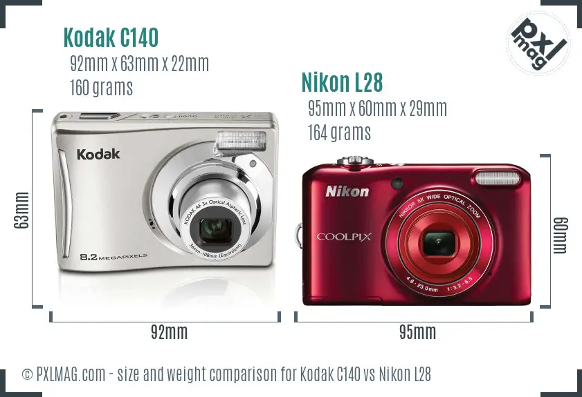 Kodak C140 vs Nikon L28 size comparison
