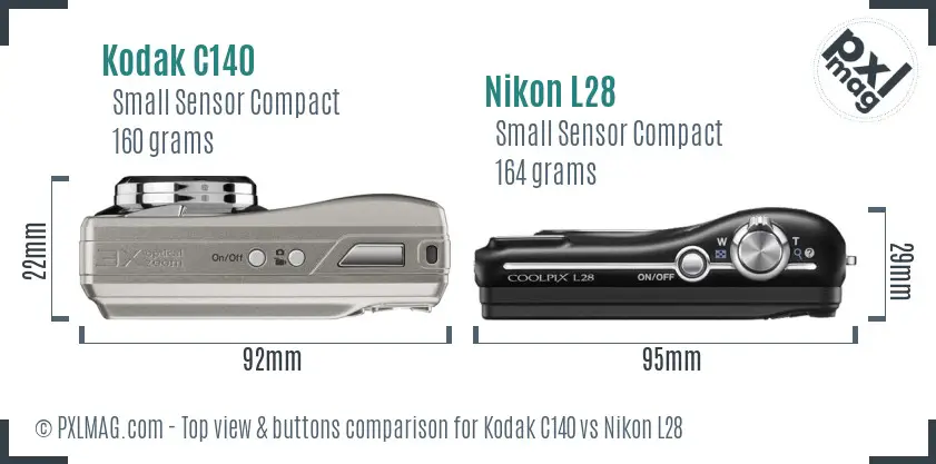 Kodak C140 vs Nikon L28 top view buttons comparison