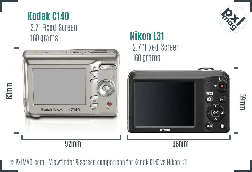 Kodak C140 vs Nikon L31 Screen and Viewfinder comparison