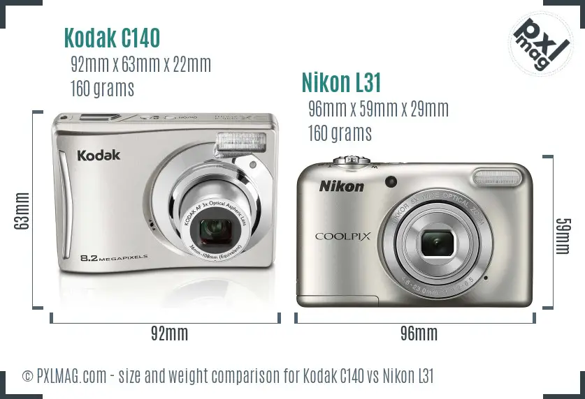 Kodak C140 vs Nikon L31 size comparison