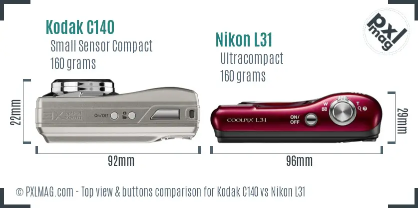 Kodak C140 vs Nikon L31 top view buttons comparison