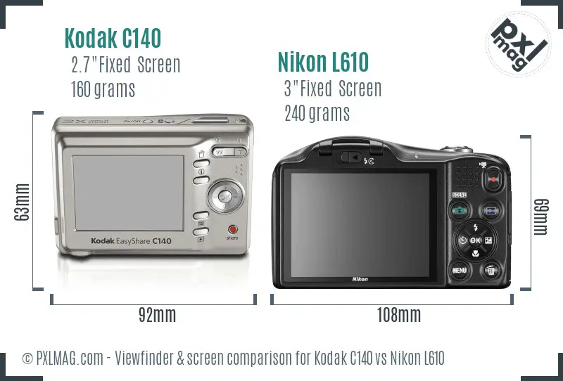 Kodak C140 vs Nikon L610 Screen and Viewfinder comparison