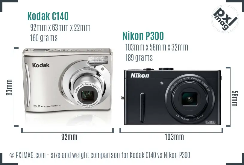 Kodak C140 vs Nikon P300 size comparison Kodak C140 vs Nikon P300 size comparison