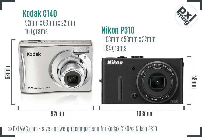 Kodak C140 vs Nikon P310 size comparison Kodak C140 vs Nikon P310 size comparison