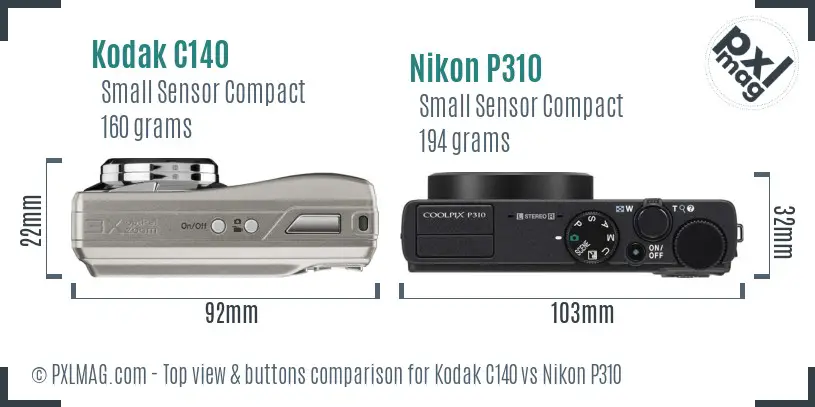 Kodak C140 vs Nikon P310 top view buttons comparison Kodak C140 vs Nikon P310 top view buttons comparison
