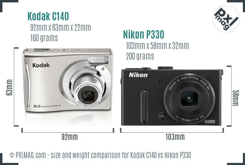 Kodak C140 vs Nikon P330 size comparison