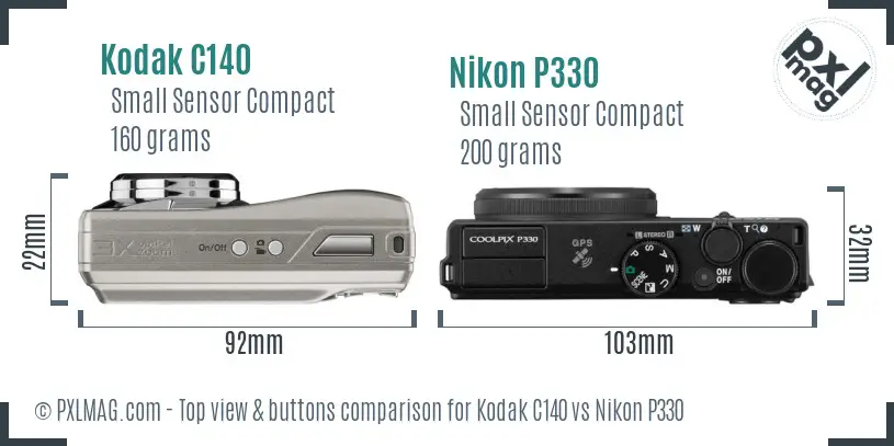 Kodak C140 vs Nikon P330 top view buttons comparison