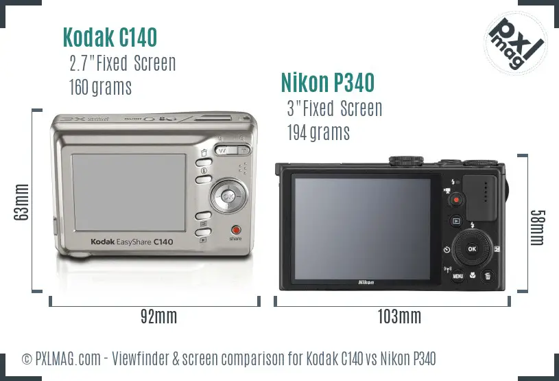 Kodak C140 vs Nikon P340 Screen and Viewfinder comparison