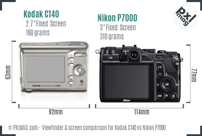 Kodak C140 vs Nikon P7000 Screen and Viewfinder comparison