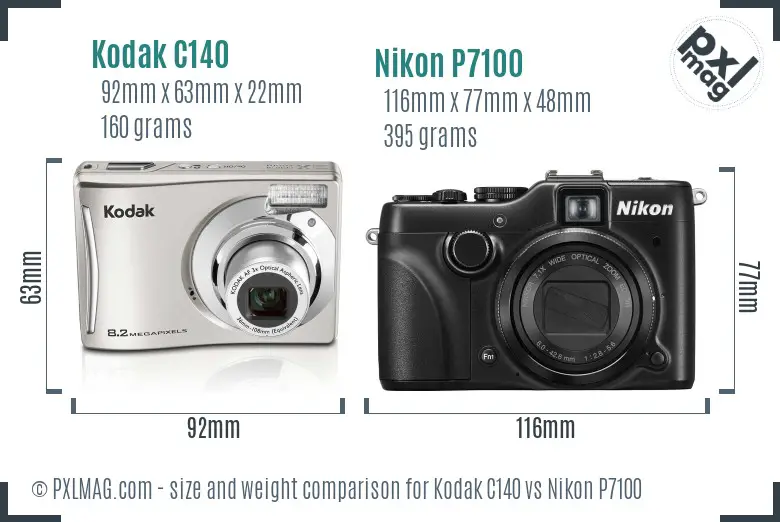 Kodak C140 vs Nikon P7100 size comparison