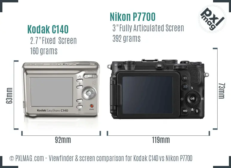 Kodak C140 vs Nikon P7700 Screen and Viewfinder comparison
