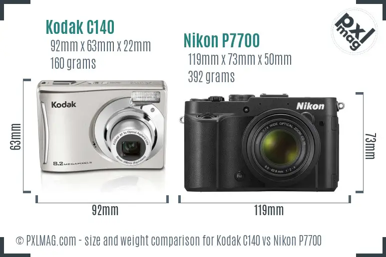 Kodak C140 vs Nikon P7700 size comparison