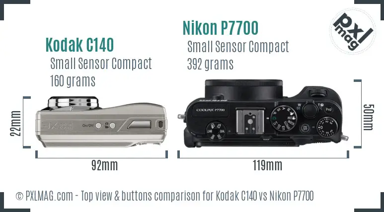 Kodak C140 vs Nikon P7700 top view buttons comparison