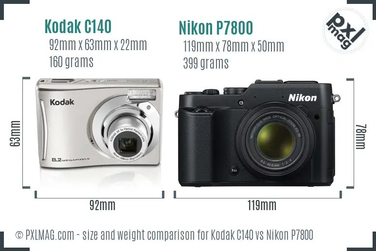 Kodak C140 vs Nikon P7800 size comparison