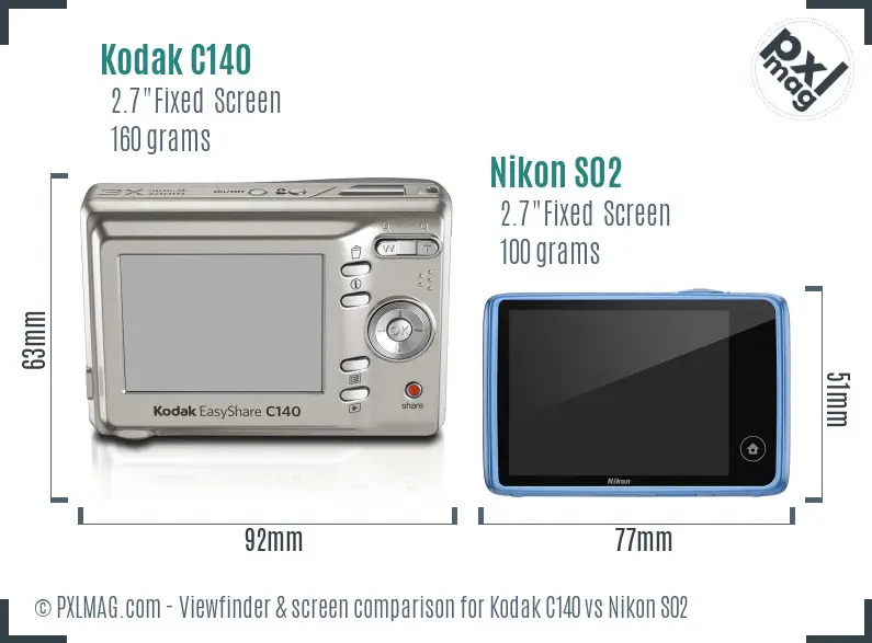Kodak C140 vs Nikon S02 Screen and Viewfinder comparison