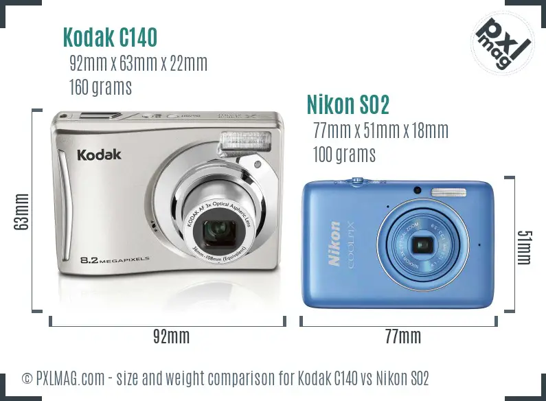Kodak C140 vs Nikon S02 size comparison