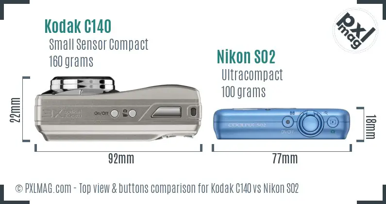 Kodak C140 vs Nikon S02 top view buttons comparison