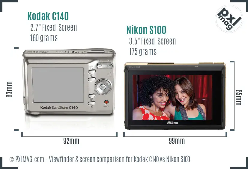 Kodak C140 vs Nikon S100 Screen and Viewfinder comparison