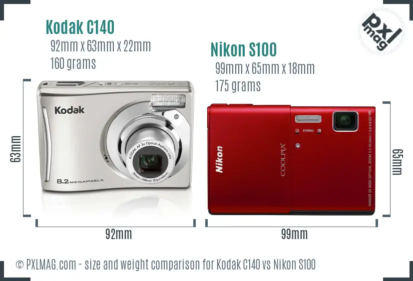 Kodak C140 vs Nikon S100 size comparison Kodak C140 vs Nikon S100 size comparison