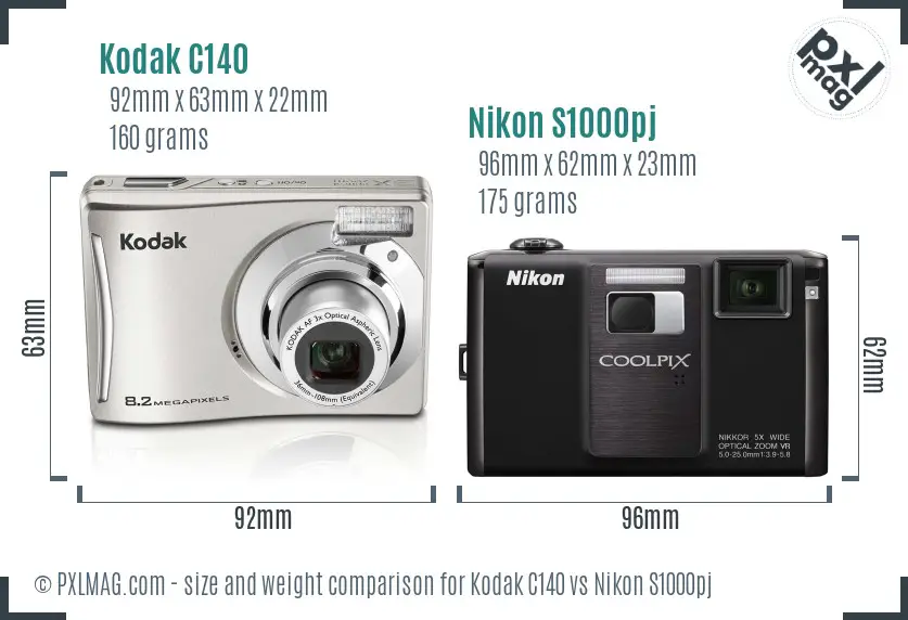 Kodak C140 vs Nikon S1000pj size comparison Kodak C140 vs Nikon S1000pj size comparison