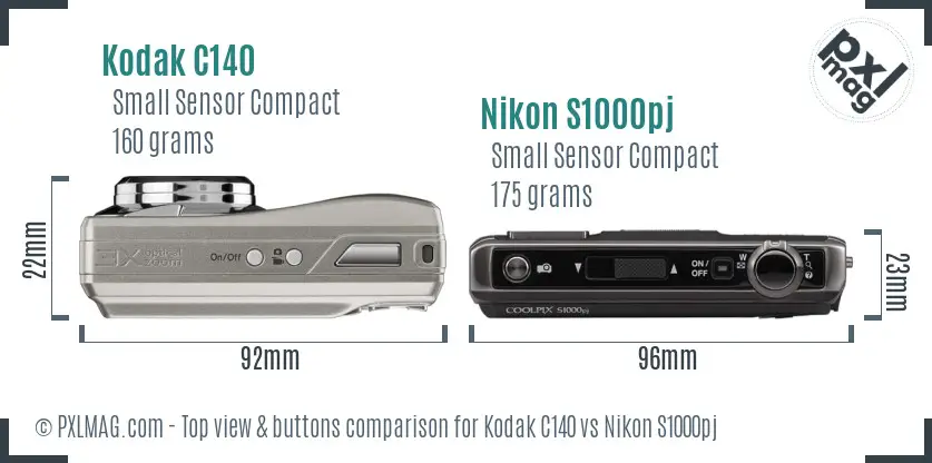Kodak C140 vs Nikon S1000pj top view buttons comparison Kodak C140 vs Nikon S1000pj top view buttons comparison