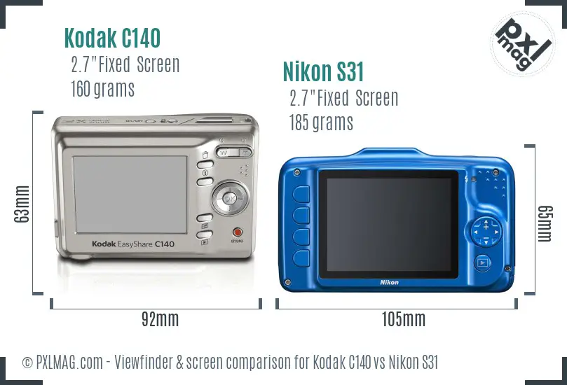 Kodak C140 vs Nikon S31 Screen and Viewfinder comparison