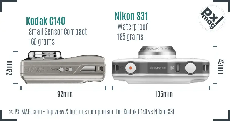 Kodak C140 vs Nikon S31 top view buttons comparison