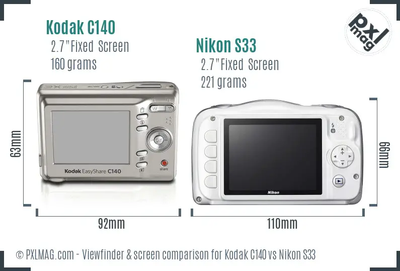 Kodak C140 vs Nikon S33 Screen and Viewfinder comparison