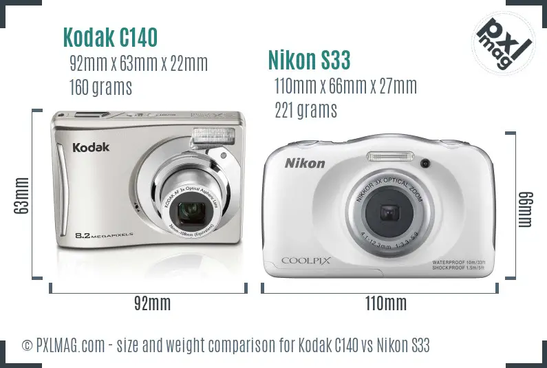Kodak C140 vs Nikon S33 size comparison