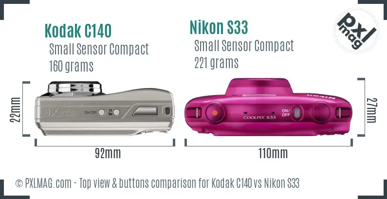Kodak C140 vs Nikon S33 top view buttons comparison