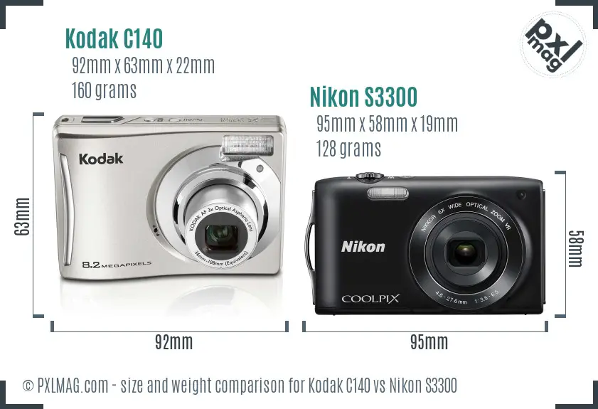Kodak C140 vs Nikon S3300 size comparison