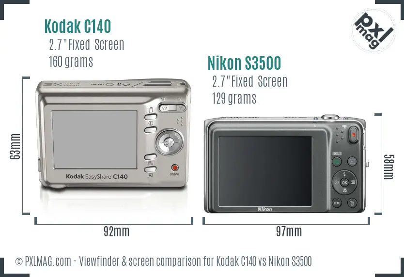 Kodak C140 vs Nikon S3500 Screen and Viewfinder comparison