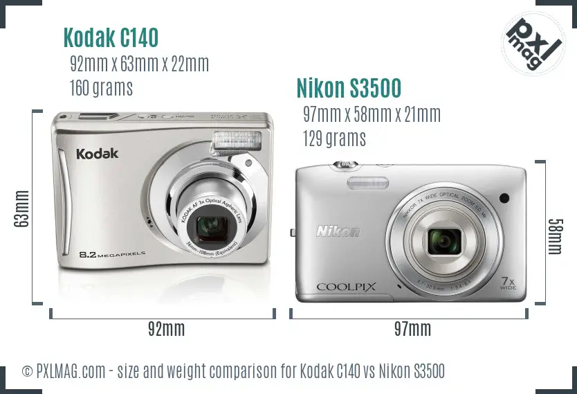 Kodak C140 vs Nikon S3500 size comparison