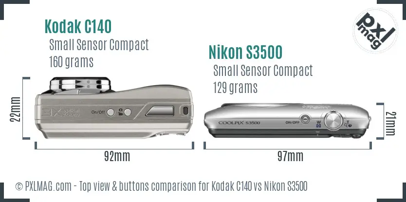 Kodak C140 vs Nikon S3500 top view buttons comparison