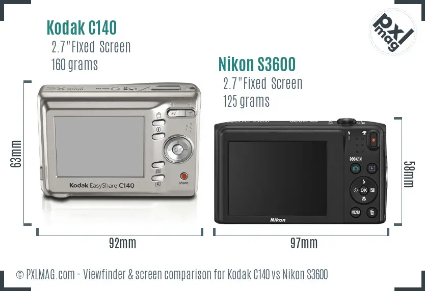 Kodak C140 vs Nikon S3600 Screen and Viewfinder comparison