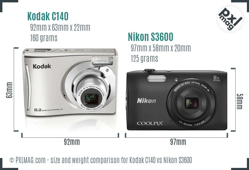 Kodak C140 vs Nikon S3600 size comparison