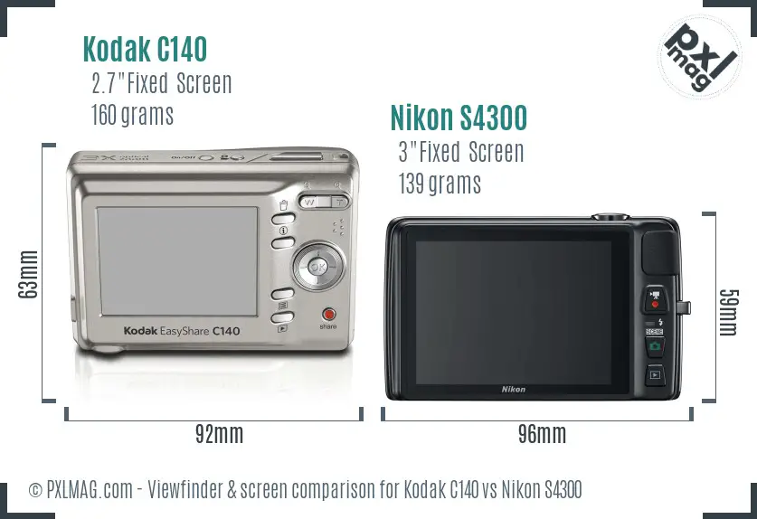 Kodak C140 vs Nikon S4300 Screen and Viewfinder comparison