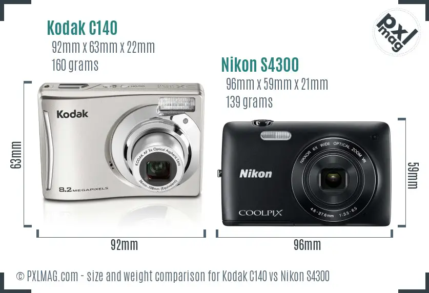 Kodak C140 vs Nikon S4300 size comparison
