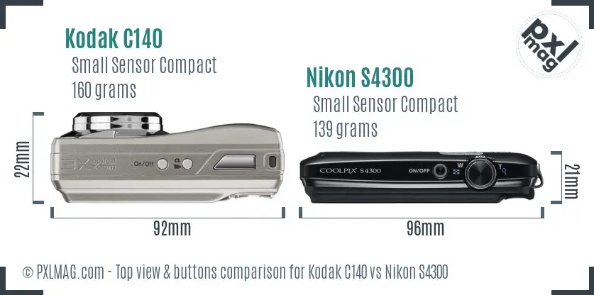 Kodak C140 vs Nikon S4300 top view buttons comparison