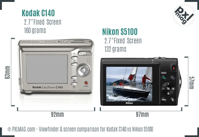 Kodak C140 vs Nikon S5100 Screen and Viewfinder comparison